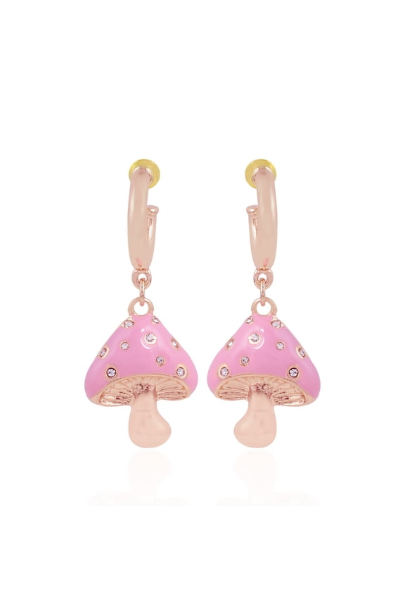Cute Designer Earrings Wild Mushroom Pink Enamel Hoops for Women
