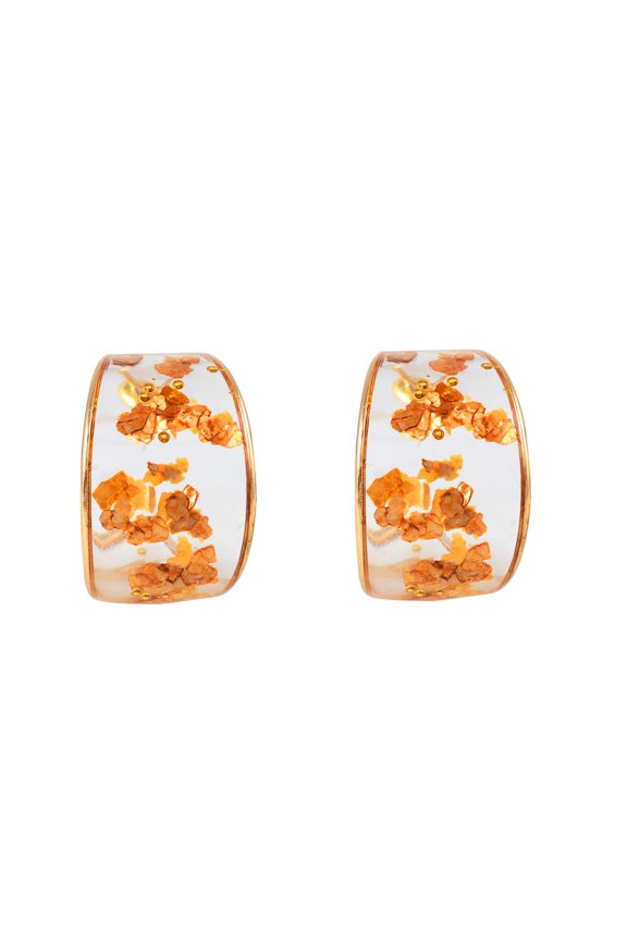 Elegant Cute Designer Orange Flower Inlay Hoop Earrings for Women