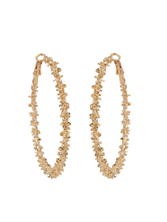 Elegant Lopez Flower Textured Gold Hoop Earrings for Women