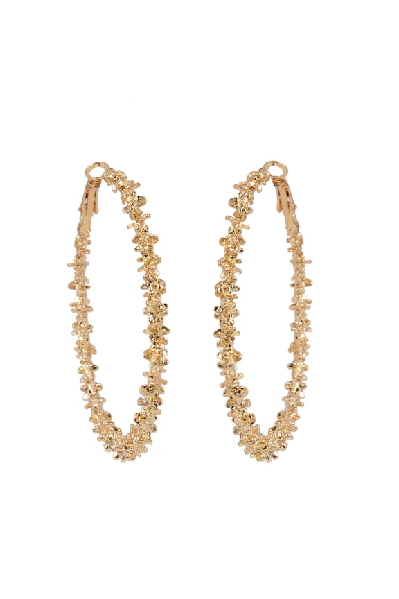 Elegant Lopez Flower Textured Gold Hoop Earrings for Women