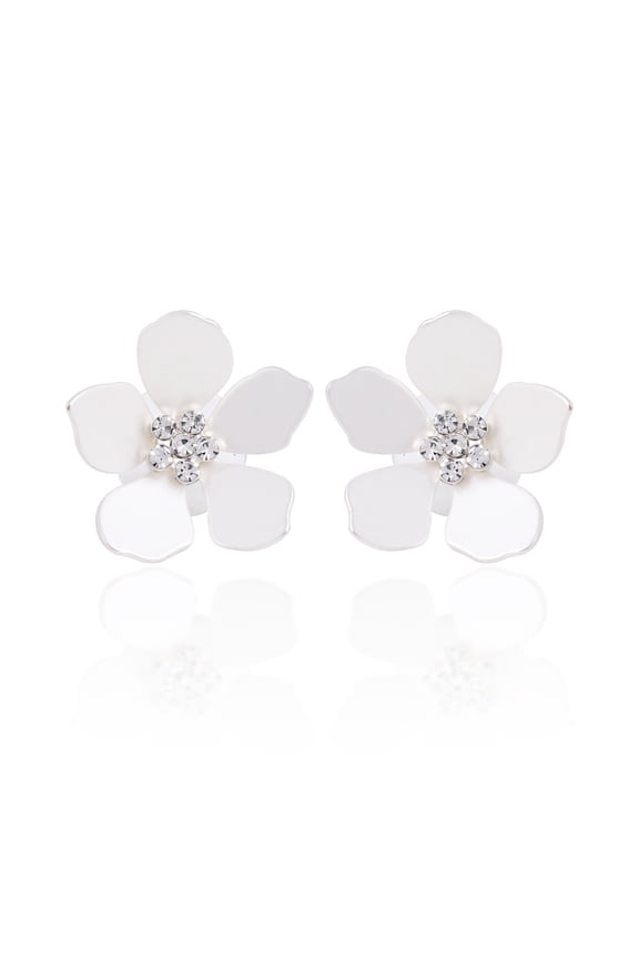 Women Daffodill Flower Earrings Faux Diamond White Gold Party