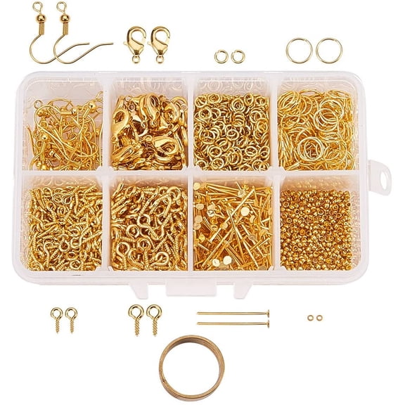 Jewelry Finding sets with Iron Jump Rings Screw Eye Pin Bail Peg Head Pins and Assistant Ring Golden