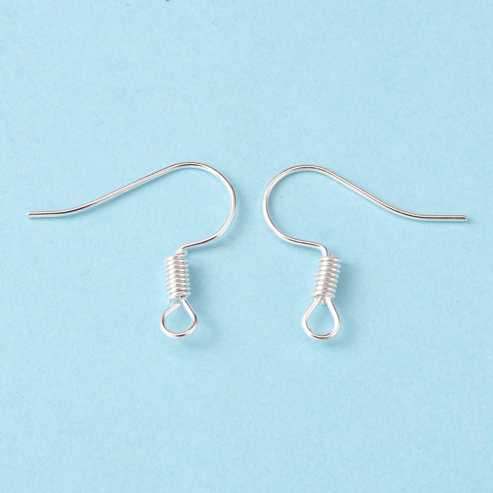Jewelry Findings Cadmium Free & Lead Free Iron Earring Hooks with Horizontal Loop Silver color Plated 16x14mm