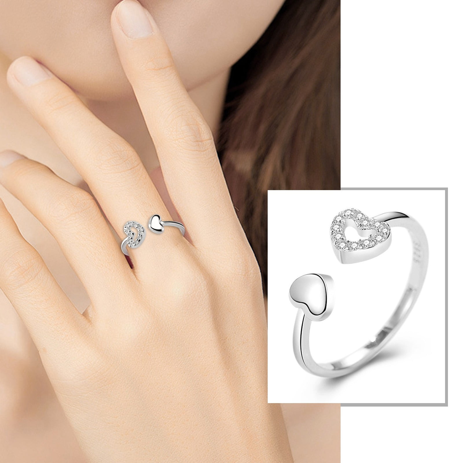 Modian Authentic 925 Sterling Silver Simple Brillar Cadena Fashion Finger  Ring Elegant Heart Fine Jewelry For Female Women Gift