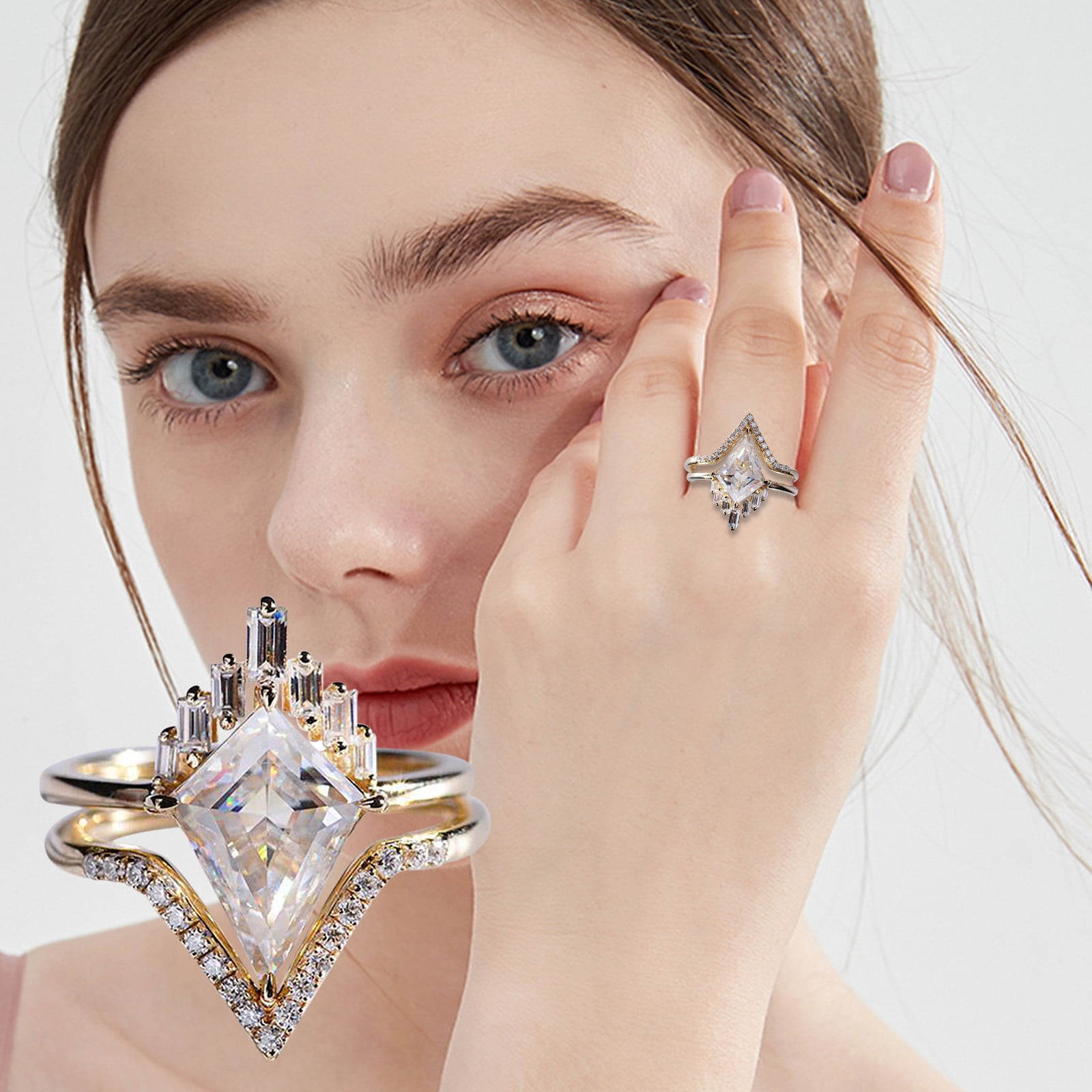 Jewelry For Women Rings Fashion Simple Diamondshaped Zircon Twopiece