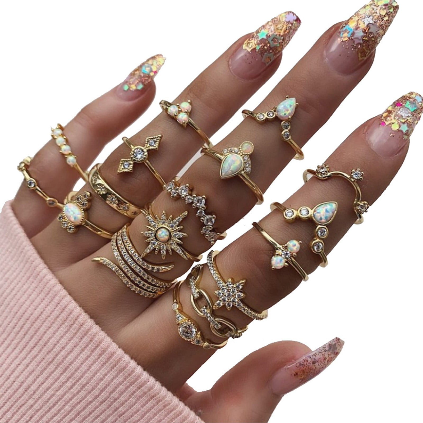 rings for women，rings for teen girls，stackable rings for women，cute  rings，22-piece multi-joint ring set with a niche design - Walmart.com