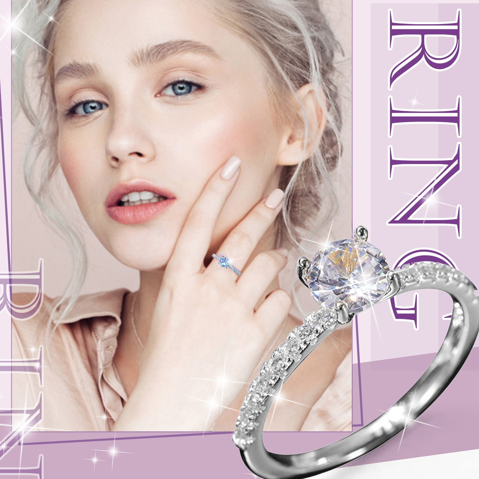 Jewelry For Women Rings Silver Women Fashion Trend Single Full Diamond  Zircon Ring Ladies Jewelry Diamond Rings For Women Size 6 10 Cute Ring Pack  Trendy Jewelry Gift for Her 