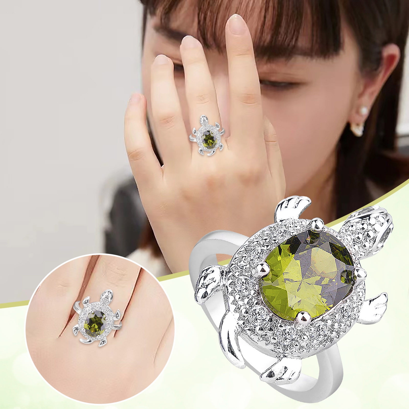 frehsky rings sterling silver turtle ring green opal ring turtle jewelry  longevity gift - Walmart.com