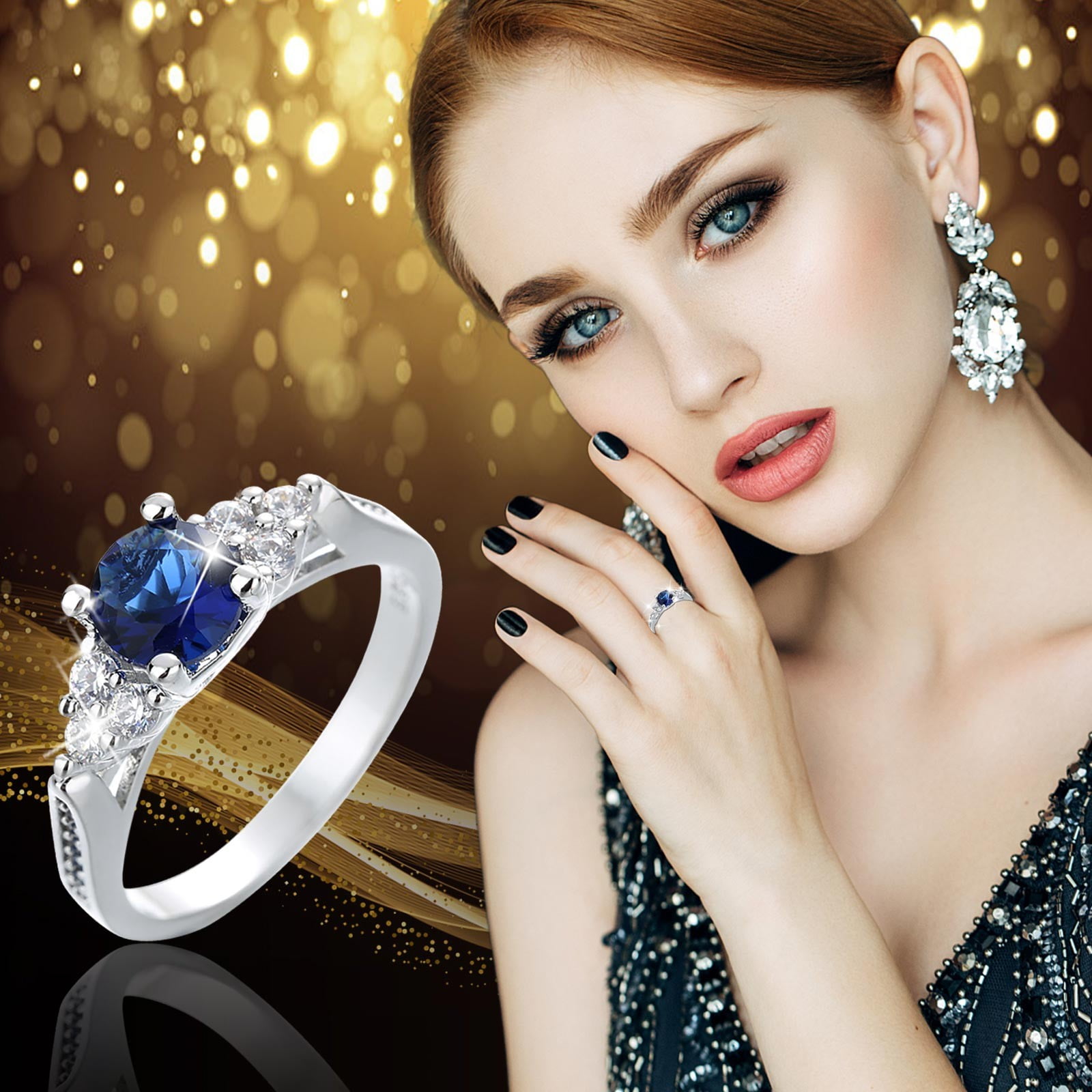 Jewelry Four Claws Sapphire Zircon Elegant Rhinestone Ring Sapphire  Jewellery Rings Women Fashion Full Diamond Zircon Rings For Women Size 6 10  