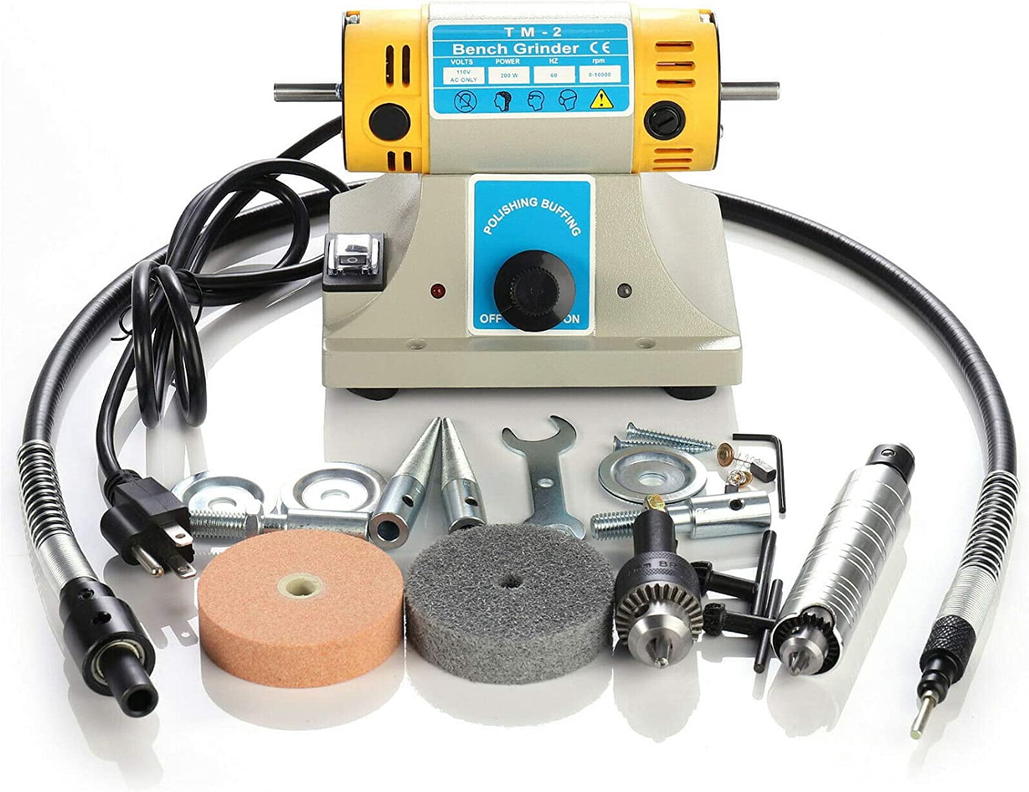 Jewelry Gem Polishing Grinding Machine Bench Lathe Rock Saw Polisher Buffer with Flexible Shaft,110V Mini Table Saw DIY Jewelry Grinder Equipment Tool 0-10000r/min