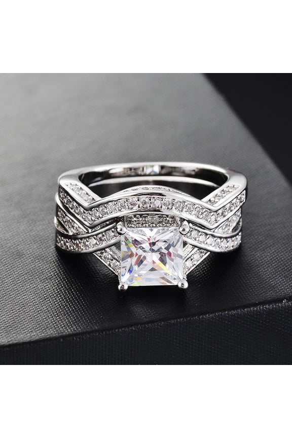 Jewelry Geometrically Shaped Zirconium Zircon Ring 2-piece Set