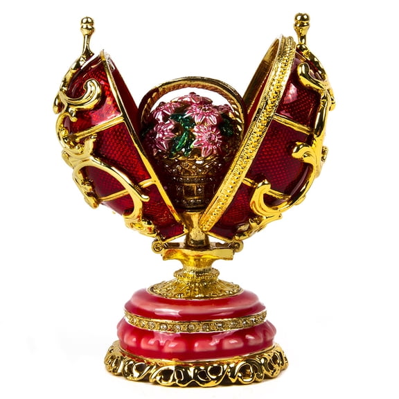 Jewelry Gift Box for Necklace Swarovski Crystals Faberge Egg Double Ornament Red Imperial Egg Jewelry Box (Medium) 3.35 x 2.2-inch Desk Trinkets Unique Boxes
