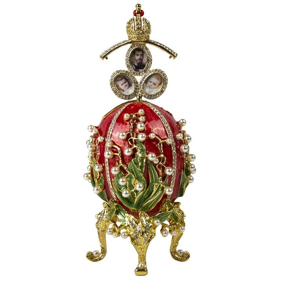 Jewelry Gift Box for Necklace Swarovski Crystals Faberge Egg May Lily Pink Imperial Egg Jewelry Box with Photo of the Family of Nicholas II (Medium) 2.87 x 2.87 x 5.9-inch Desk Trinkets Unique Boxes
