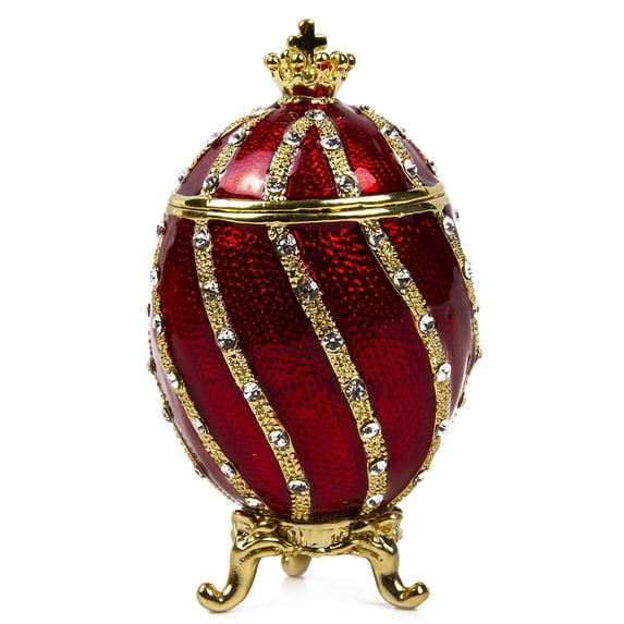 Jewelry Gift Box for Necklace Swarovski Crystals Winding Egg with Crown Red Imperial Egg Jewelry Box (Small) 1.57 x 2.9-inch Desk Trinkets Unique Boxes