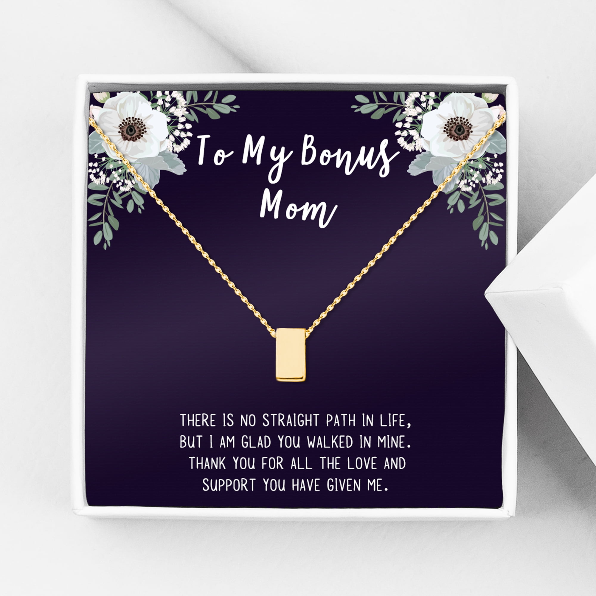 Jewelry Gift for Mother's Day, Card and Necklace Gift for Step Mom, Cube Necklace for Mother's Day, Jewelry for Step Mom Mother's Day Gift [Gold, No-Personalized Card]