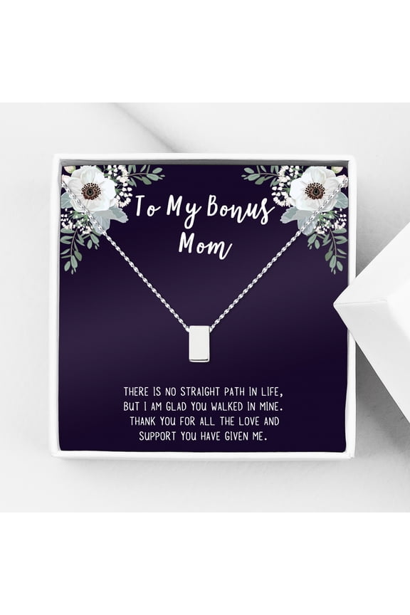 Jewelry Gift for Mother's Day, Card and Necklace Gift for Step Mom, Cube Necklace for Mother's Day, Jewelry for Step Mom Mother's Day Gift [Silver, No-Personalized Card]