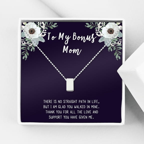 Jewelry Gift for Mother's Day, Card and Necklace Gift for Step Mom, Cube Necklace for Mother's Day, Jewelry for Step Mom Mother's Day Gift [Silver, No-Personalized Card]