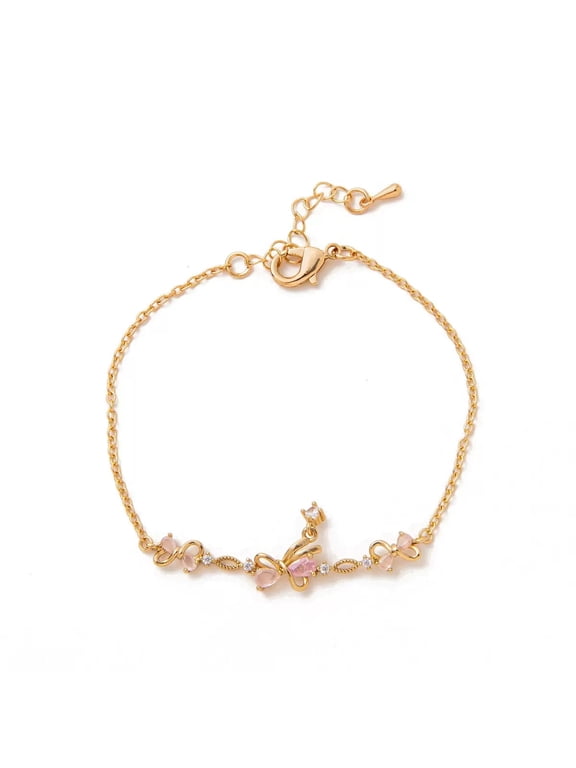 Jewelry Gift for Women, Girls, Teenagers, Daughters, Girlfriends, Wives, Moms, and Other Adults – Gold-Plated Heart-Shaped Cubic Zirconia Bracelet, A Birthday Gift Choice