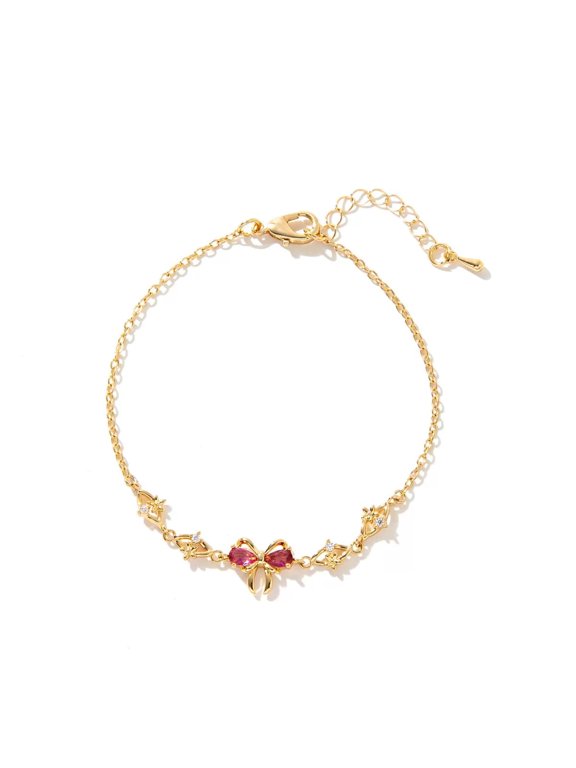 Jewelry Gift for Women, Girls, Teenagers, Daughters, Girlfriends, Wives, Moms, and Other Adults – Gold-Plated Heart-Shaped Cubic Zirconia Bracelet, A Birthday Gift Choice