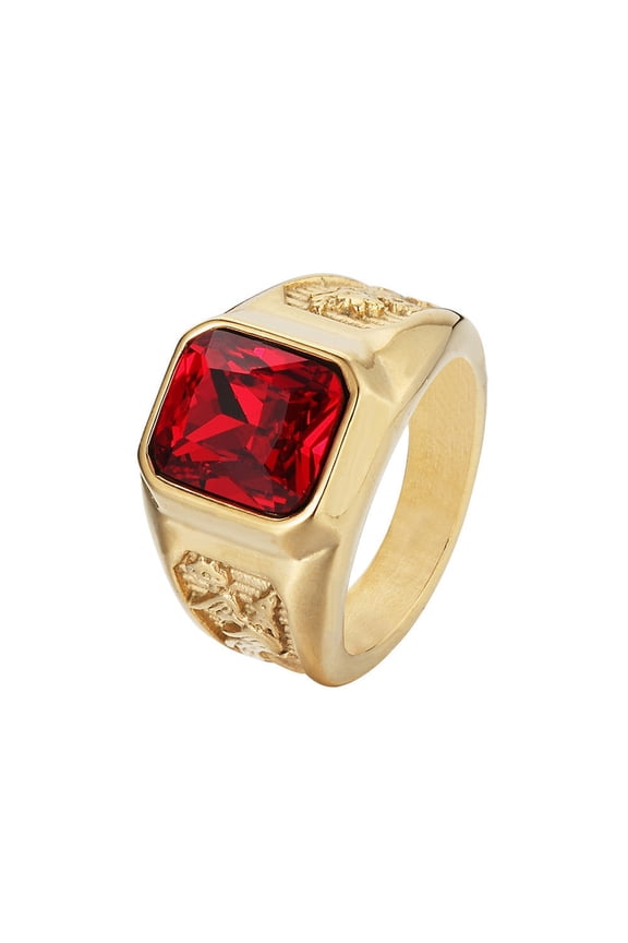 Jewelry Golden Dragon And Phoenix Gemstone Titanium Steel Ring