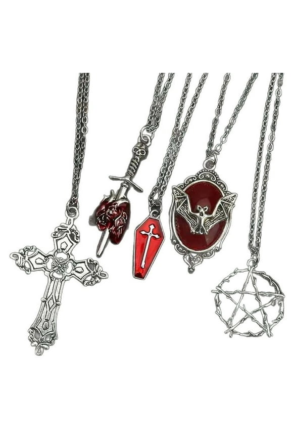 Jewelry Gothic Bat Coffin Charm Necklace With Heart Arrows Detail