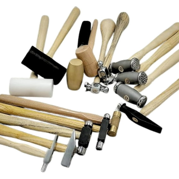 Jewelry Hammers & Mallets - Set of 15 - Rawhide Leather, Plastic, Wood, Chasing, Goldsmith, Mini Brass, Ballpeen, Rivet, Watch Hammers