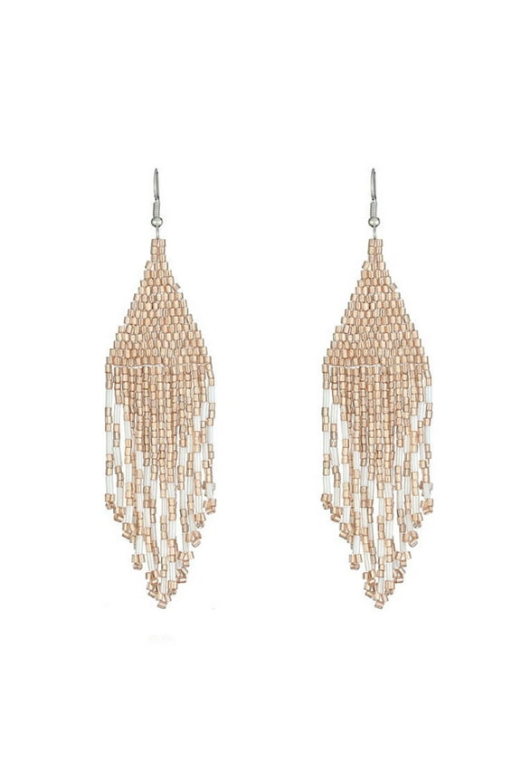 Jewelry Handmade Bohemian Tassel Earrings with Beaded Fringe Design 1 Pair Earrings) Earrings for Women Breads Beige