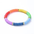 thumbnail image 1 of Jewelry Handmade Polymer Clay Heishi Beads Stretch Bracelets with Brass Spacer Beads Mixed color 2-1/8 inch(5.4cm), 1 of 3