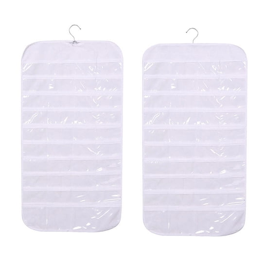 Jewelry Hanging Organizer 80 Pocket Curved Print Non-Woven Storage - Transparent PVC Window, Beige/White, 85x43cm