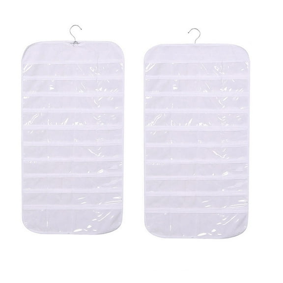Jewelry Hanging Organizer Non Woven Fabric 80 Pocket 85x43cm Transparent Window Double Sided Storage for Necklace Earrings Rings Closet Door Bedroom Bathroom Space Saving