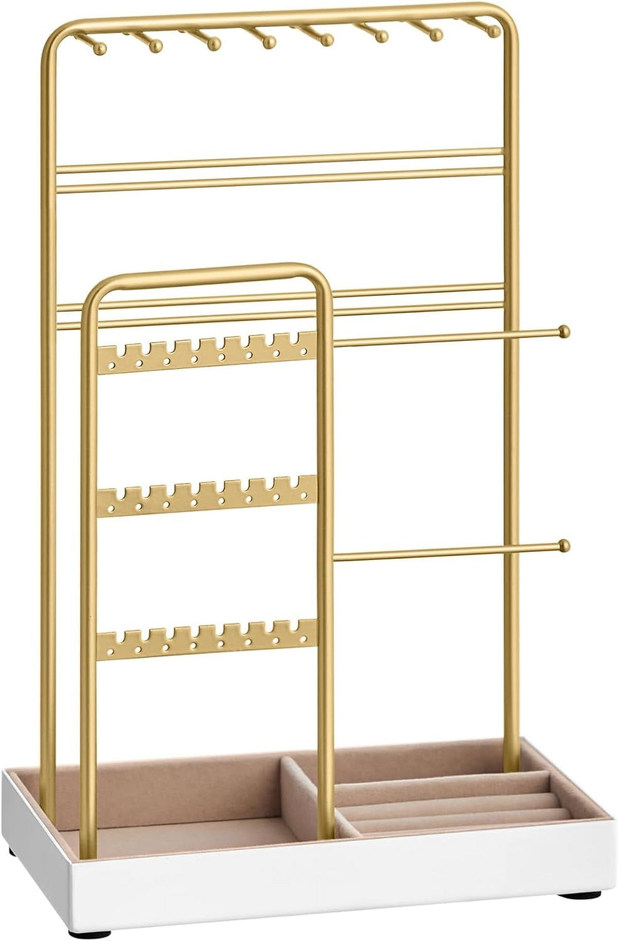 Gold Metal and Velvet Rectangular Jewelry Stand