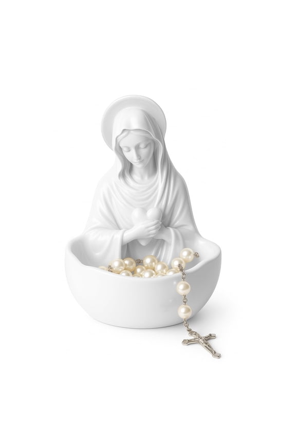 Virgin Mary Jewelry Holder - Elegant Religious Keepsake for Rosary, Necklace & Rings, Catholic Home Decor, Resin Statue with Detailed Craftsmanship