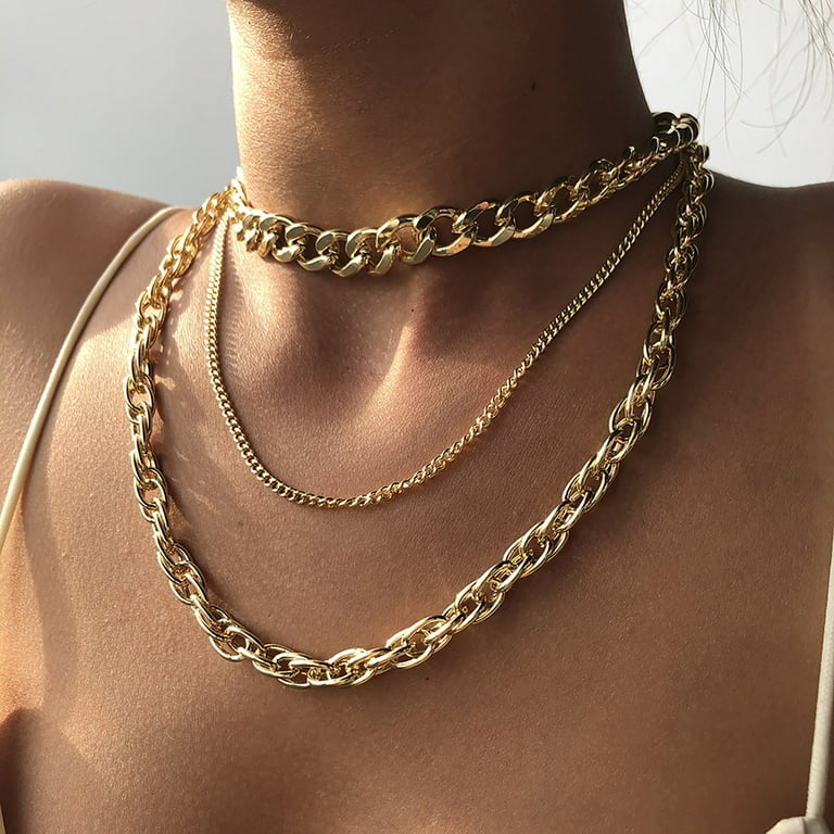 Jewelry Hop Style Layered Necklace,Trendy Jewelry For Men And Women,  Exaggerated Large Metal Thick Chain Necklace, Contains Three Personality  Necklace Gifts 