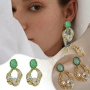 POETANCE Jewelry Hot Sale,Vintage Green Earrings Geometric Pearl Flower Earrings Women's Pleated Hollow Design Earrings Light Earrings