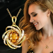 POETANCE Jewelry Hot Sale,Women's Fashion Pendant Gold Silver Citrine Necklace Full Diamond Flower Pendant