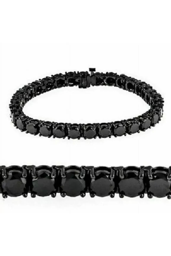 10Ct Round Cut Simulated Black Diamond Men's Bracelet, Sterling Silver
