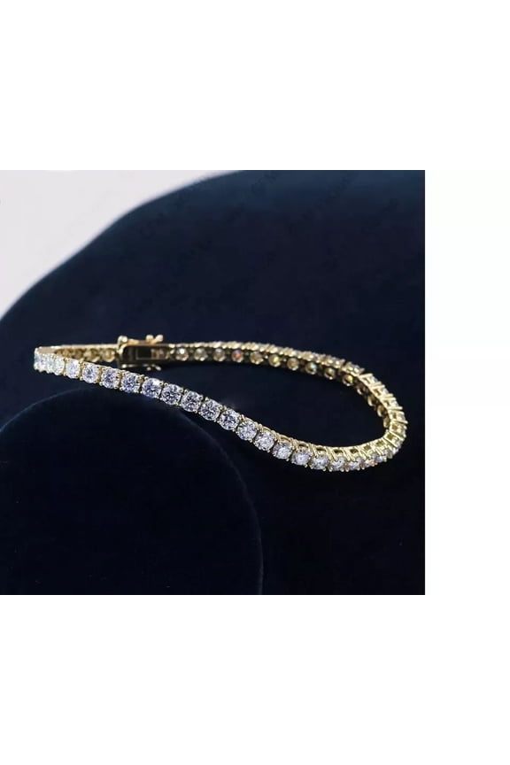 Elegant 12Ct Simulated Diamond Women's Tennis Bracelet, 14k Yellow Gold Plated, 7.5 Inch