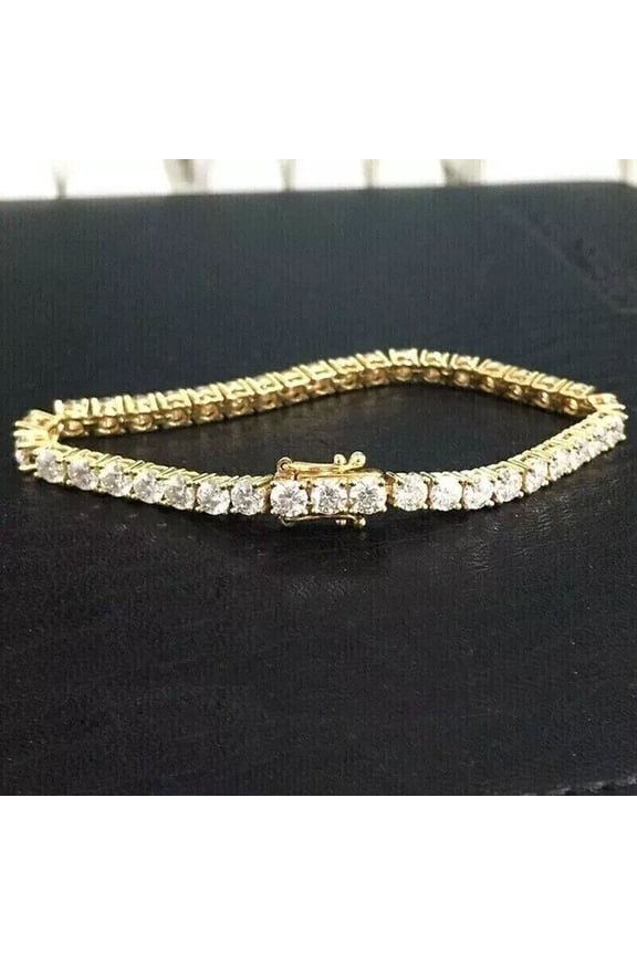 Round Cut Simulated Diamond Women's Tennis Bracelet, 14K Yellow Gold Plated