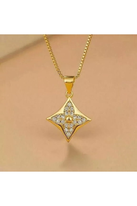 Tiny Star Pendant in 1.18 Ct Round Cut Lab-Created Diamond, 14K Yellow Gold Plated, 18 in