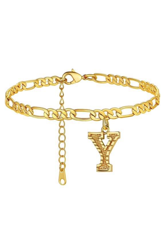 Jewelry Initials Anklets for Women Personalized Gold Chain Letter Ankle Bracelets Summer Jewelry 20-27cm Adjustable Length A-Z Gold Plated