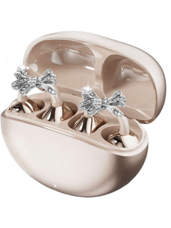 Jewelry-Inspired Clip-On Earbuds with Detachable Bow Earrings, Open Ear Bluetooth Wireless Headphones for Women, Fit for Sports & Summer Workouts