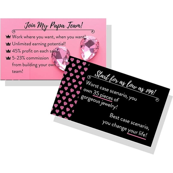 Jewelry Join My Team! 50 pk Business Card Double Sided Pink and Black with Jewel Design 3.5 x 2" inches