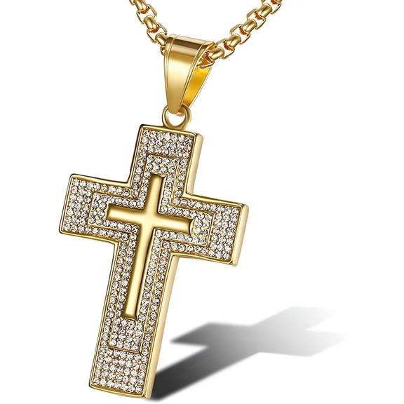 Jewelry Kindom Mens Cross Necklaces for Mens Cross Pendant Necklace Large Stainless Steel Crucifix Gold Cross Necklace for Men Women Cross Necklace for Mens Cross Necklace