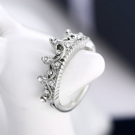 Women Crown Ring Copper Alloy With Artificial Gemstones Silver And Rose Gold Finish Fashion Ring Jewelry Gift For Her