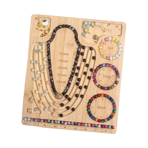 Jewelry Layout Tray With Compartments for Bead Sorting, Wooden Board for and Necklace Making Projects