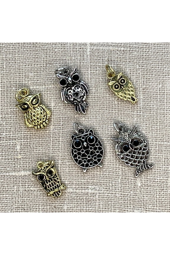 Antique Owl Gold/Silver Charms 6pcs