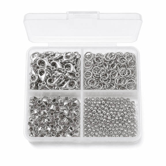 Jewelry Making Findings Kit with Lobster Clasps Open Jump Rings Crimp Beads, Multi-Grid Organizer Box, Metal Starter Set for DIY Necklace Bracelet Crafting