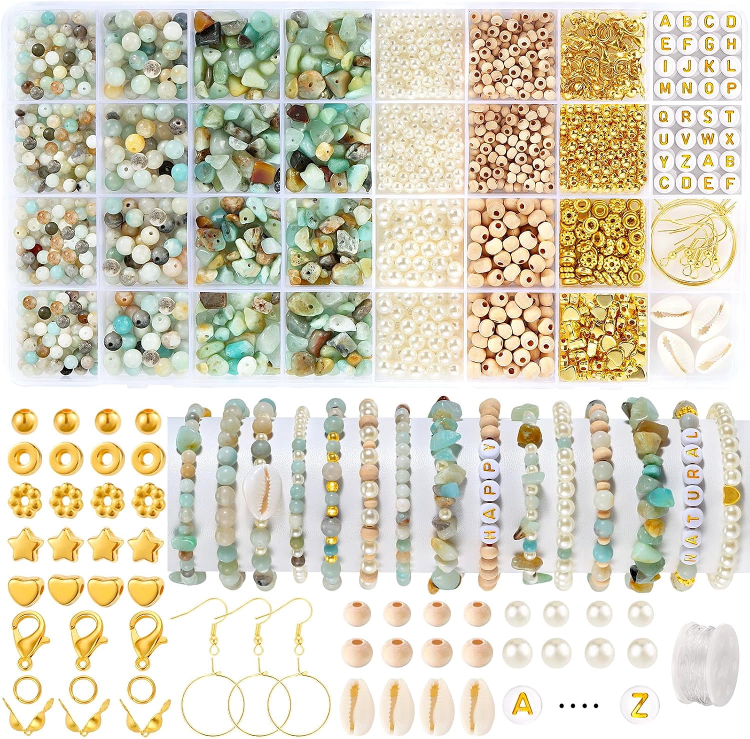 Jewelry Making Kit for Adults, 1562pcs Natural Stone Beads Bracelet Making Kit, Jewelry Making Supplies Gemstone Crystal Marble Beads for DIY Craft Bracelet Necklace Earrings