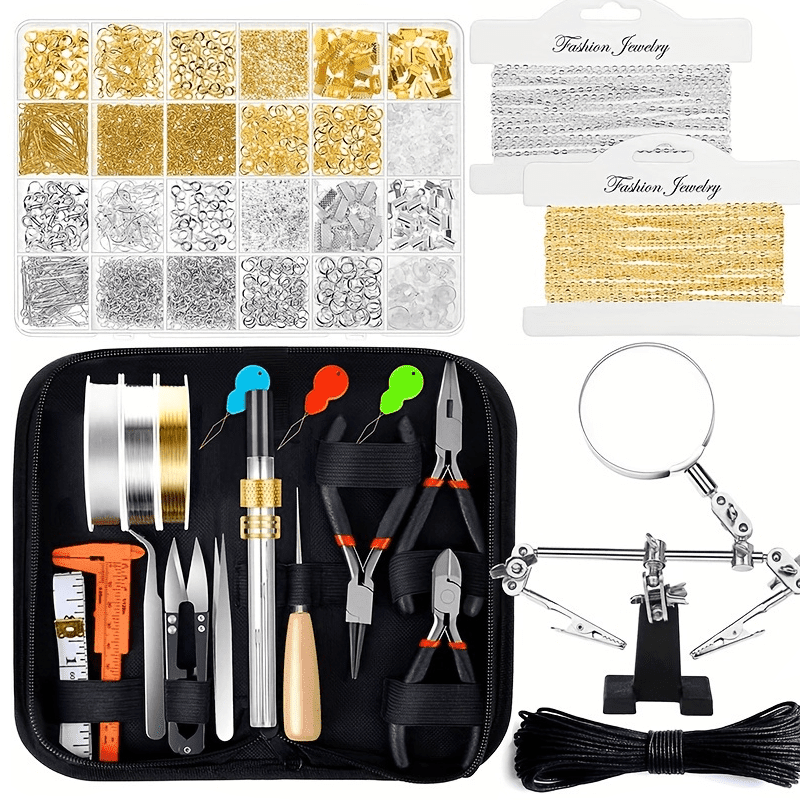Jewelry Making Kit for Adults - All-in-One DIY Jewelry Craft with Magnifier & Helping Hands Tool - Beading Supplies for Earrings, Necklaces, Bracelets-Christmas Gift for Hobbyists