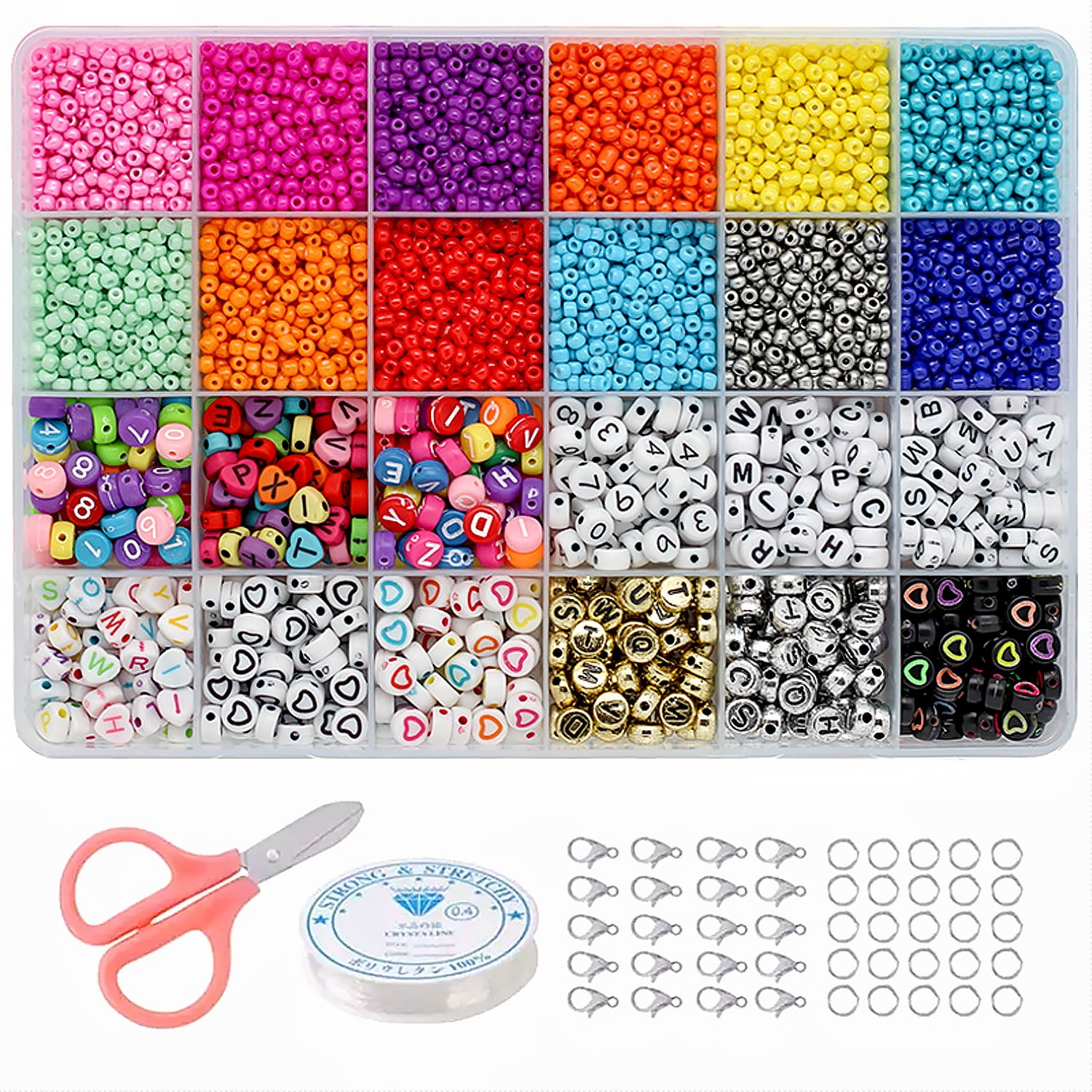 Jewelry Making Kit Beads for Bracelets - 4000pcs Bead Craft Kit Set, Glass Pony Seed Letter Alphabet DIY Art and Craft - Gifts for DIY Craft Jewelry Making Girls Christmas Kid Age 6 7 8 9 (4mm)